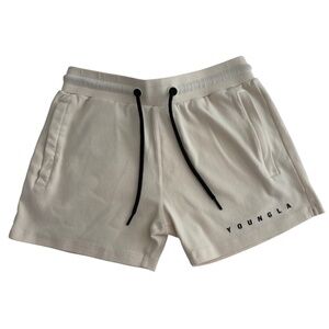 YoungLA Men's Cotton Cream Sweatshorts Size S Elastic Drawstring Pockets Workout